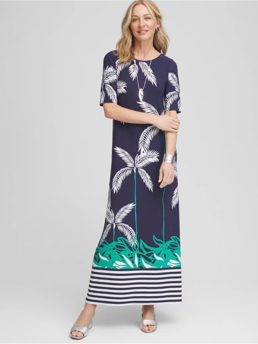 Chico's Tropical Nights Short Sleeve Maxi Dress Sz XL (Chico’s 3) NWT Stretch